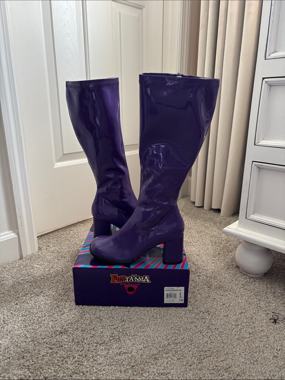 Funtasma Glossy Purple Mid-Calf Block Heel Boots